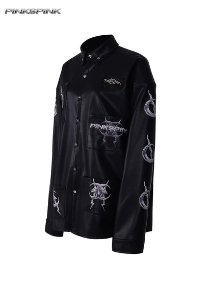 Electric Moon Mirror Concept PU Leather Y2K Jacket