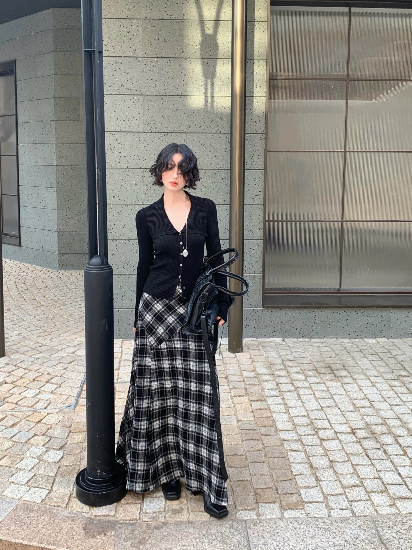 Nordic Plaid Wool-Blend Long Skirt – Hong Kong Retro Autumn/Winter