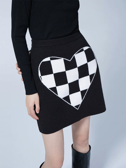 Original Black and White Checkerboard Knit Hip Skirt