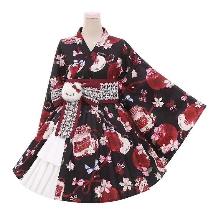 Ringohime Big Apple Print Yukata Children's Dress