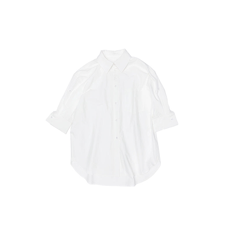 Loose Dropped-Shoulder Shirt Jacket with Striped Double-Bubble Shorts Set