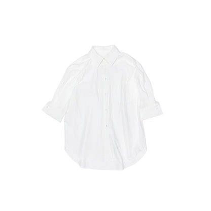 Loose Dropped-Shoulder Shirt Jacket with Striped Double-Bubble Shorts Set