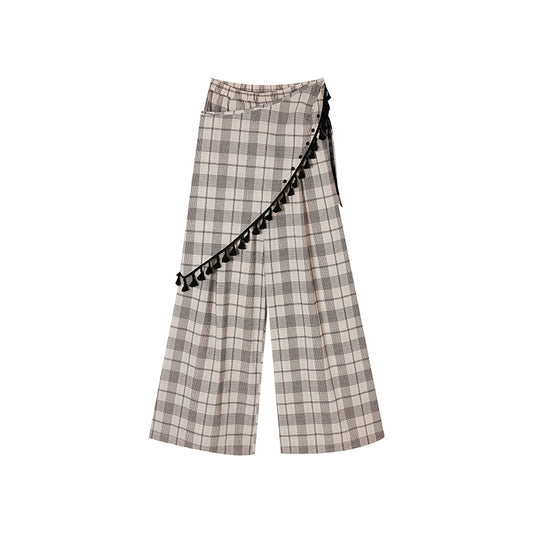 Plaid Slim Fit Wide-Leg Pants - Women's Summer Casual Style