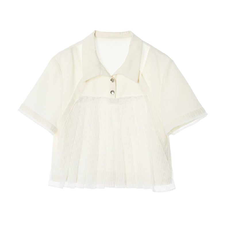 Бежевый шелковый набор: плиссированная юбка и рубашка
