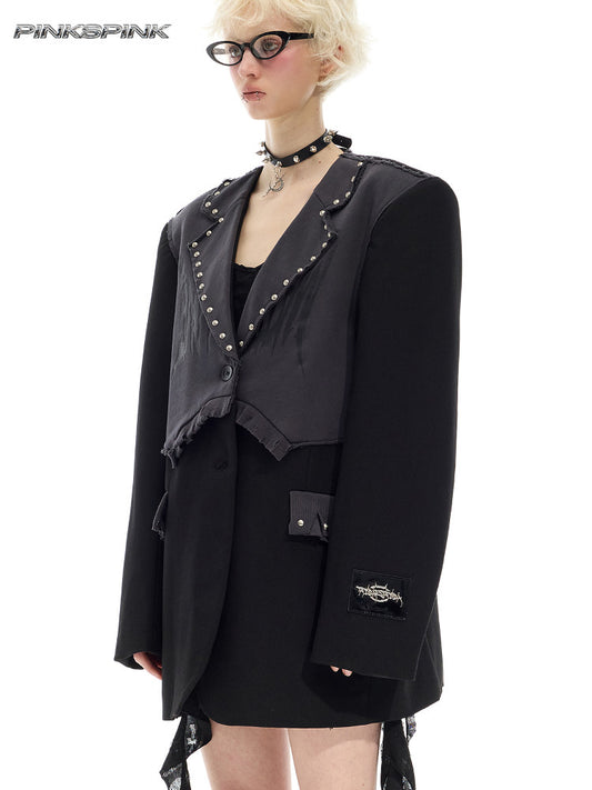 Black & Grey Studded Distressed Unisex Rock Suit Set