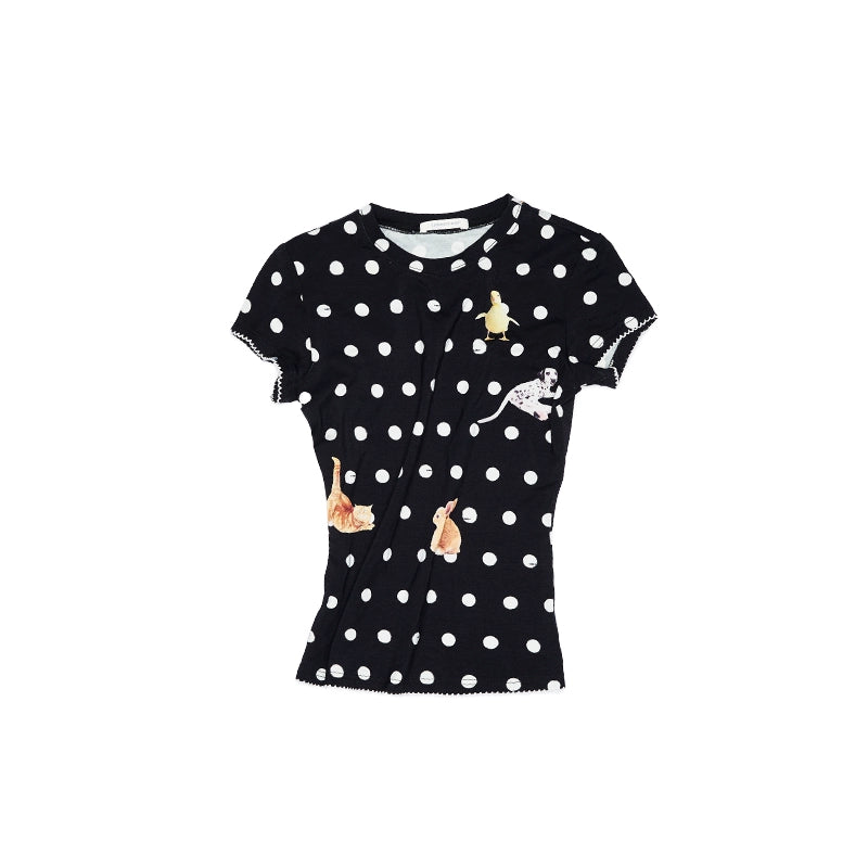 Animal Polka Dot Print T-Shirt – Slim Fit Crew Neck Short Sleeve