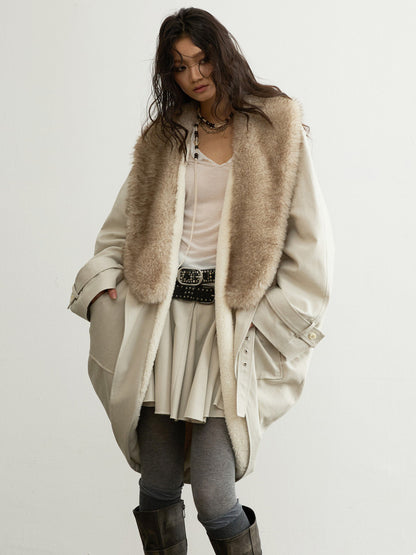 Distressed Long Jacket with Fur Collar | Urban Nomad Shell Coat