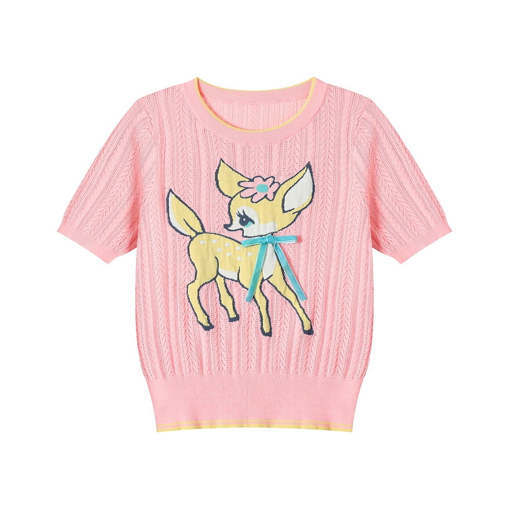 Cartoon Deer Pink Knit