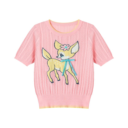 Cartoon Deer Pink Knit