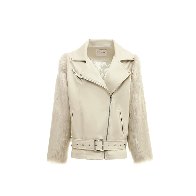 Eco-Fur Panel Jacket with Dropped Shoulders – Fall/Winter Relaxed Fit Outerwear