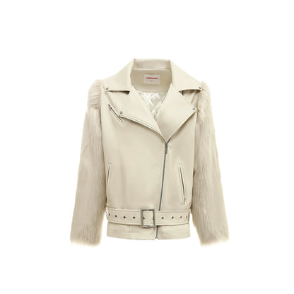 Eco-Fur Panel Jacket with Dropped Shoulders – Fall/Winter Relaxed Fit Outerwear