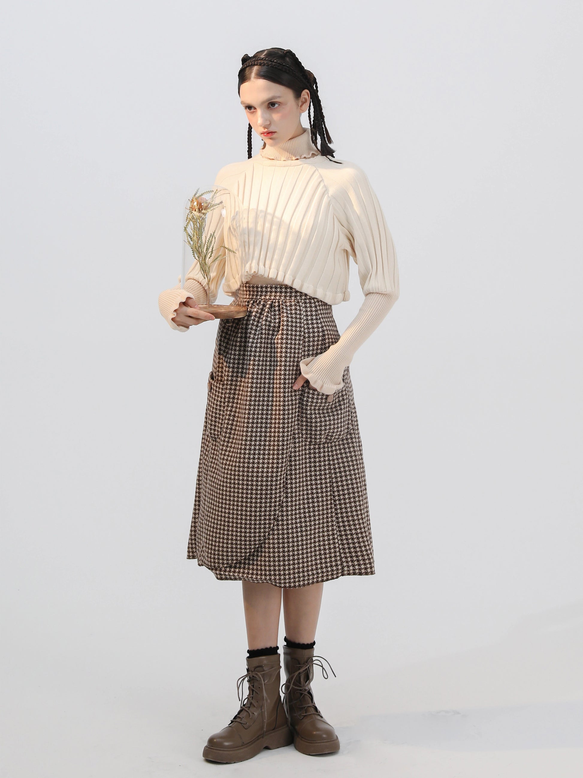 Caramel Woolen Set - Wool Cloak & Half Skirt