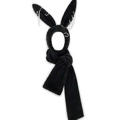 Rebel Bunny Plush Scarf Hat Wearing Rings and Small Ears Folding at will Original Design