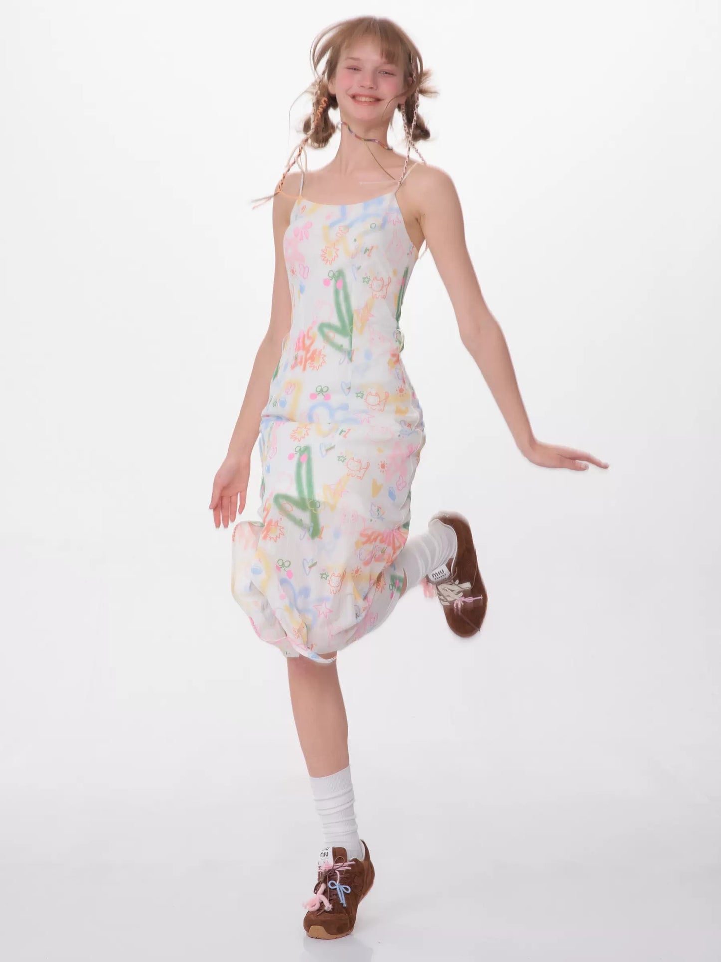 Graffiti Print Strap Dress | Retro Slim Fit Spring/Summer Long Skirt