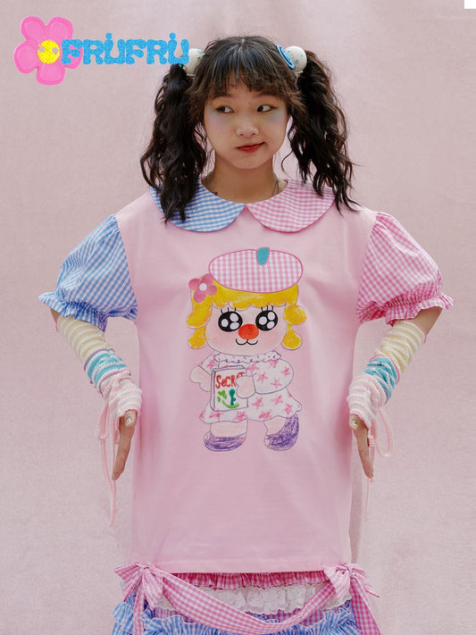 Gollum Store & Happy Collaboration Original Design Summer Cartoon Cotton Short Sleeve Pink Women's T-Shirt