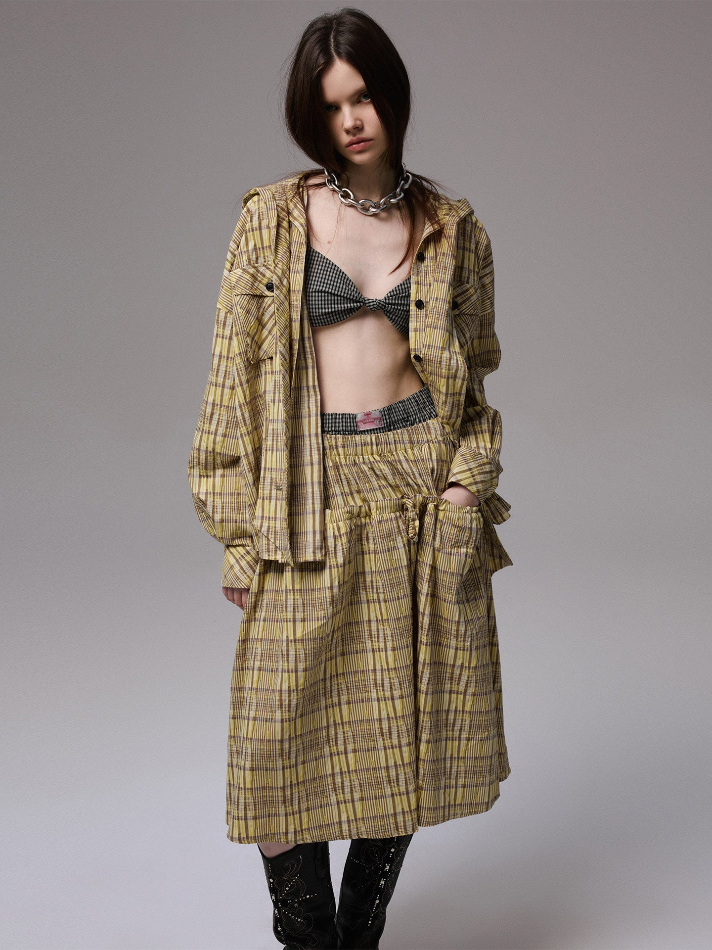 Plaid Patchwork Wire-Free Bralette