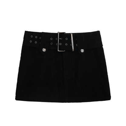 Square Buckle Hardware Denim Skirt