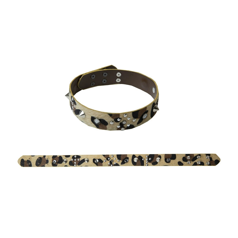 Leopard Print Rivet Necklace | Multi-Functional Retro Punk Design