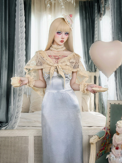 Mousse Rendezvous French Rococo Retro Doll-Style Cream Beige Lace Shawl