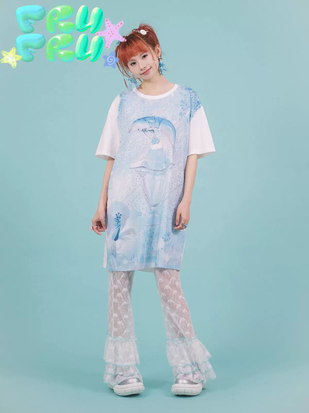 Gollum Store Original Design Summer Crew Neck Dolphin Print Niche Mid-Length Pure Cotton Short-Sleeve T-Shirt