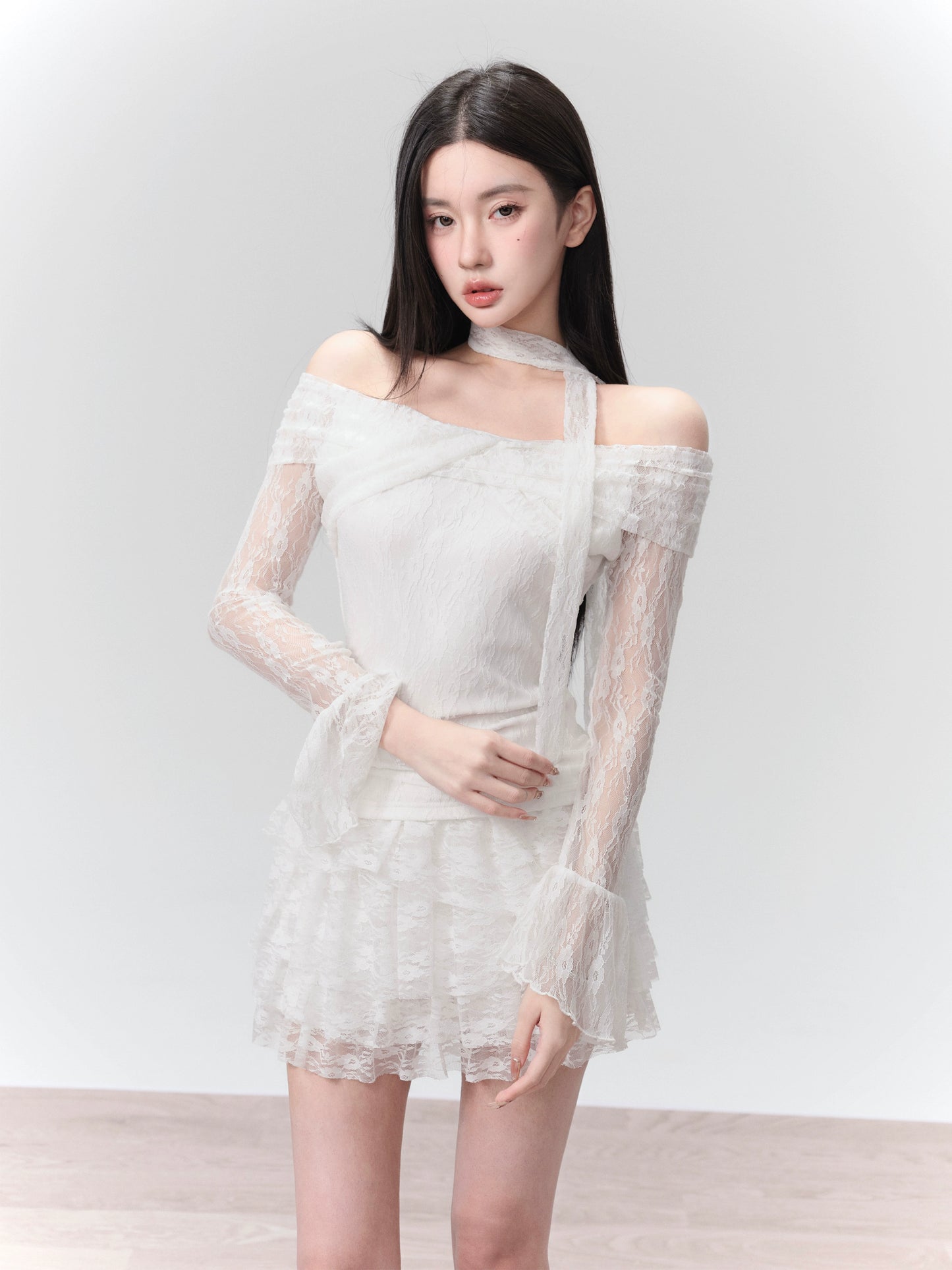 Moonlight White Lace Knitted Off Shoulder Top
