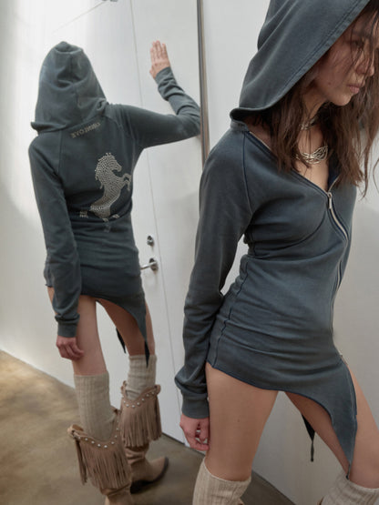 Rhinestone Rivet Hoodie Dress