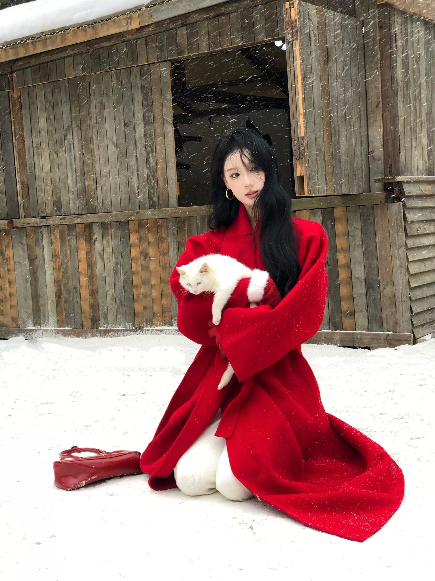 Reversible Cashmere Coat – Red New Year’s Engagement Wool Jacket