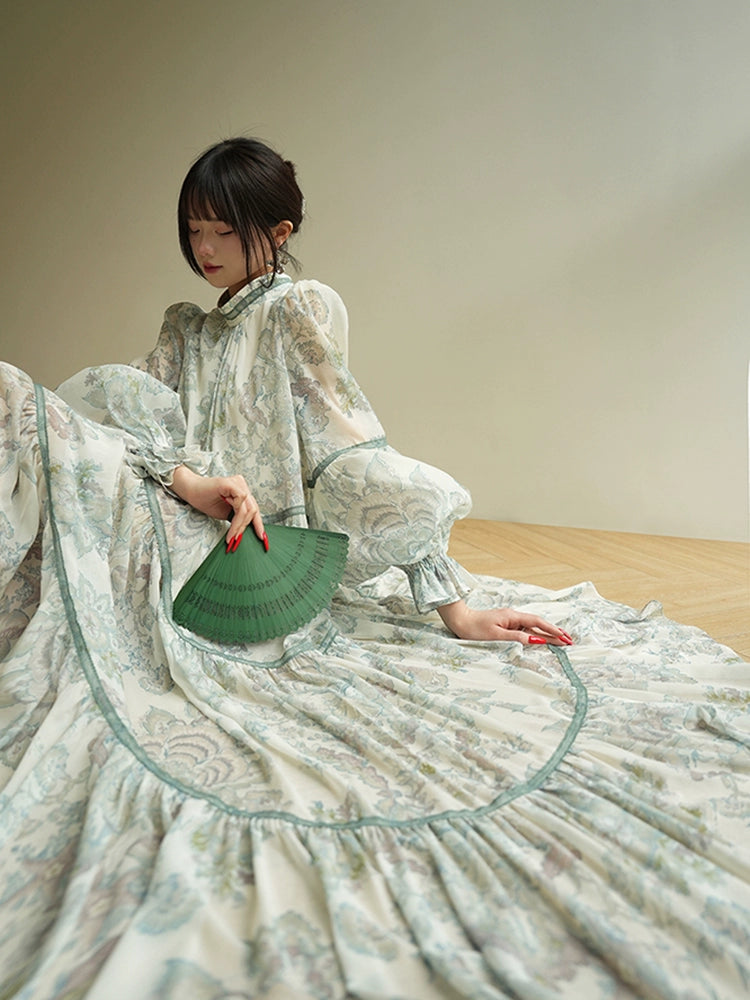 French Court Vintage Print Dress Spring 2025 Loose Large Skirt Long Skirt