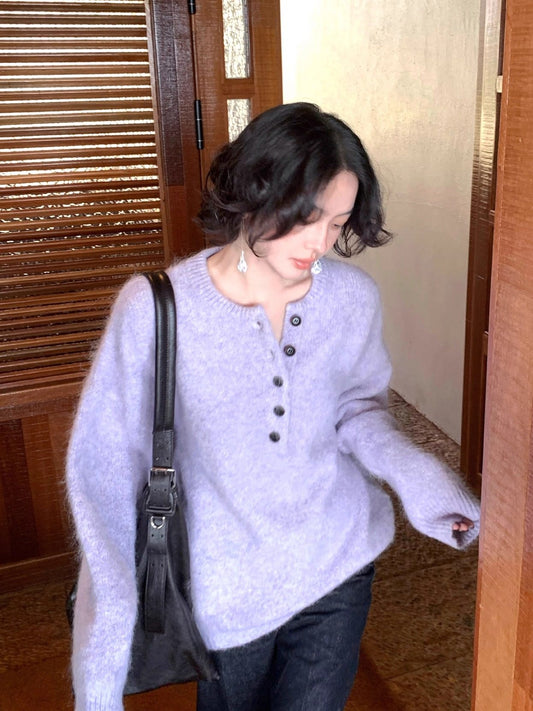 Retro Alpaca-Blend Button-Down Knit Sweater – Hong Kong Retro Autumn/Winter Style