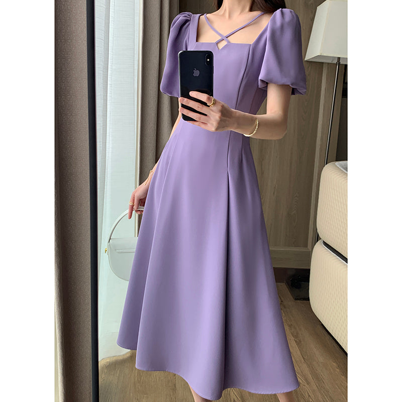 Purple Square Neck Long Skirt