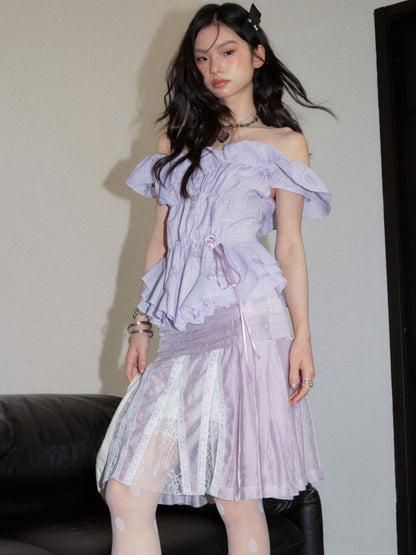 Pleated Lace Patchwork Midi Skirt | Fairycore Romantic Skirt