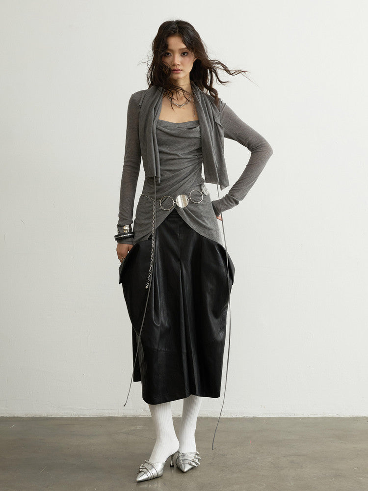 Convertible Pleated Turtleneck Top | Sculptural Faux Two-Piece Blouse