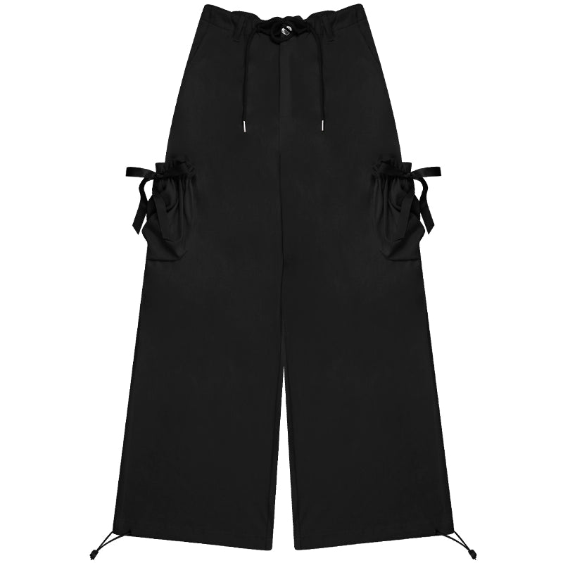 High Waist Bow Pocket Loose Pants | Retro Spring/Summer Wide-Leg Style