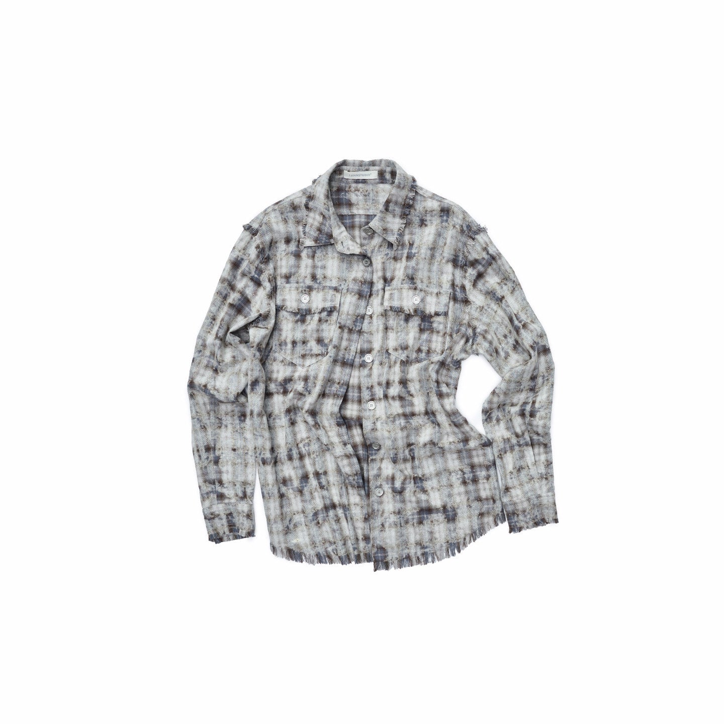 Distressed Plaid Shirt Jacket