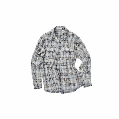 Distressed Plaid Shirt Jacket
