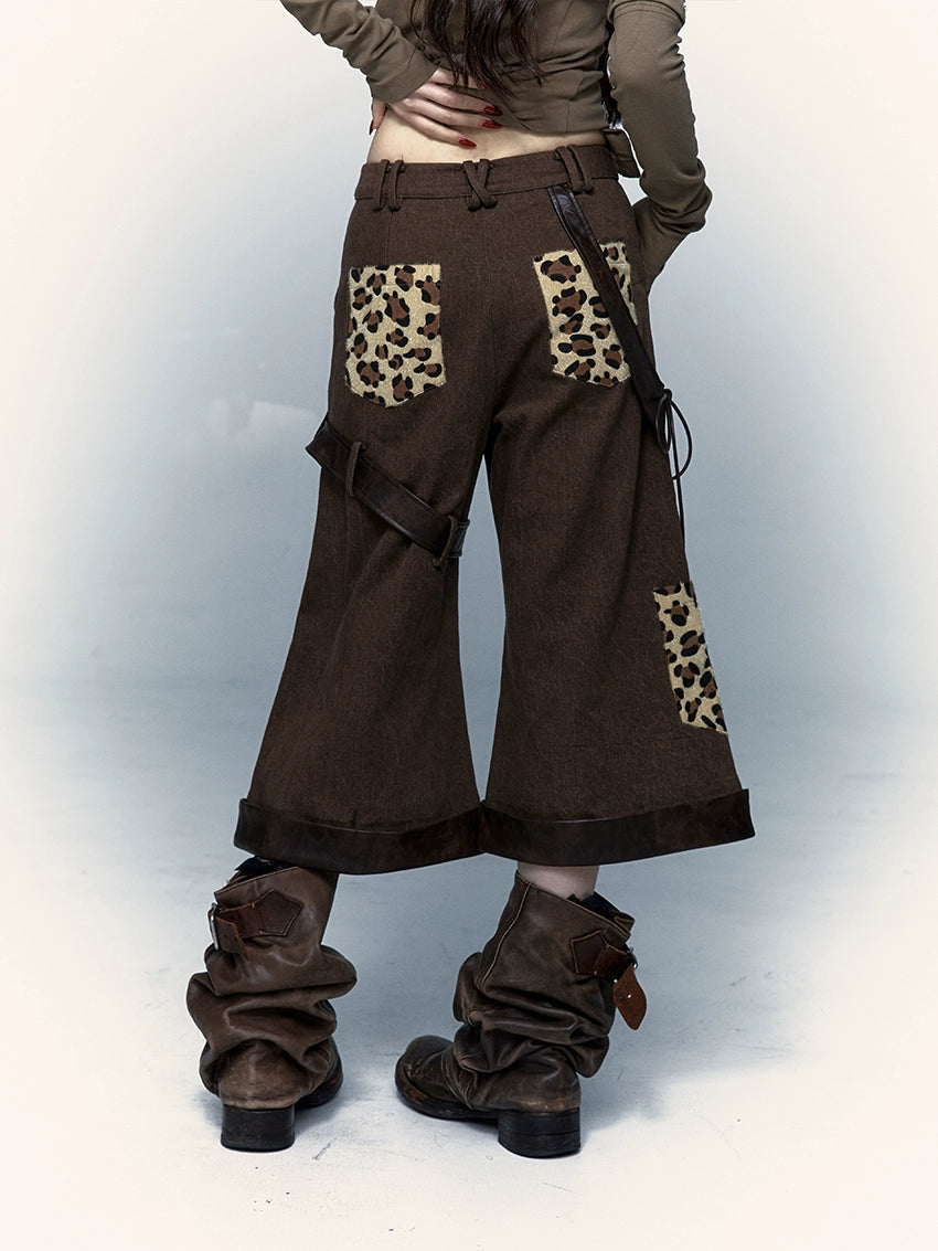 Patchwork Wide-Leg Casual Pants | Retro Punk Street Workwear Design