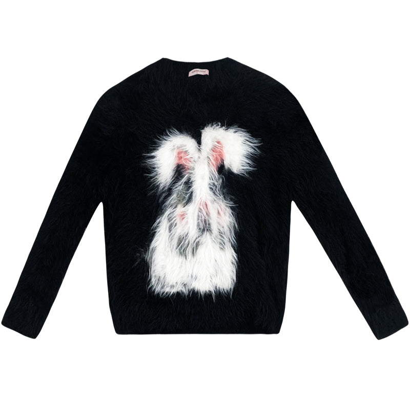 Red Advanced Rabbit V-neck Sweater - Festive Style