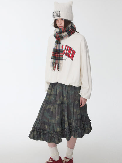 Camouflage Ruched Midi Skirt