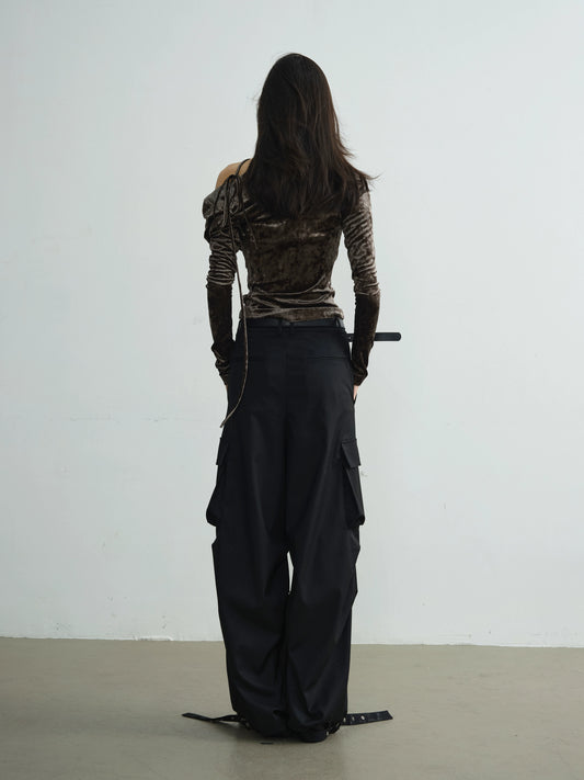 Dark 3D Pocket Workwear Suit Pants