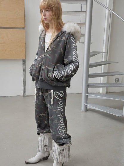 Embroidered Fur Hoodie Lounge Set