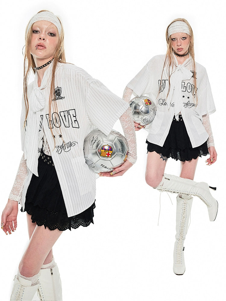 Ribbon Tie Jersey Stripe T-Shirt – Loose Fit Summer Design for Women