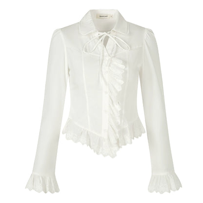 White V-Neck Lace Shirt