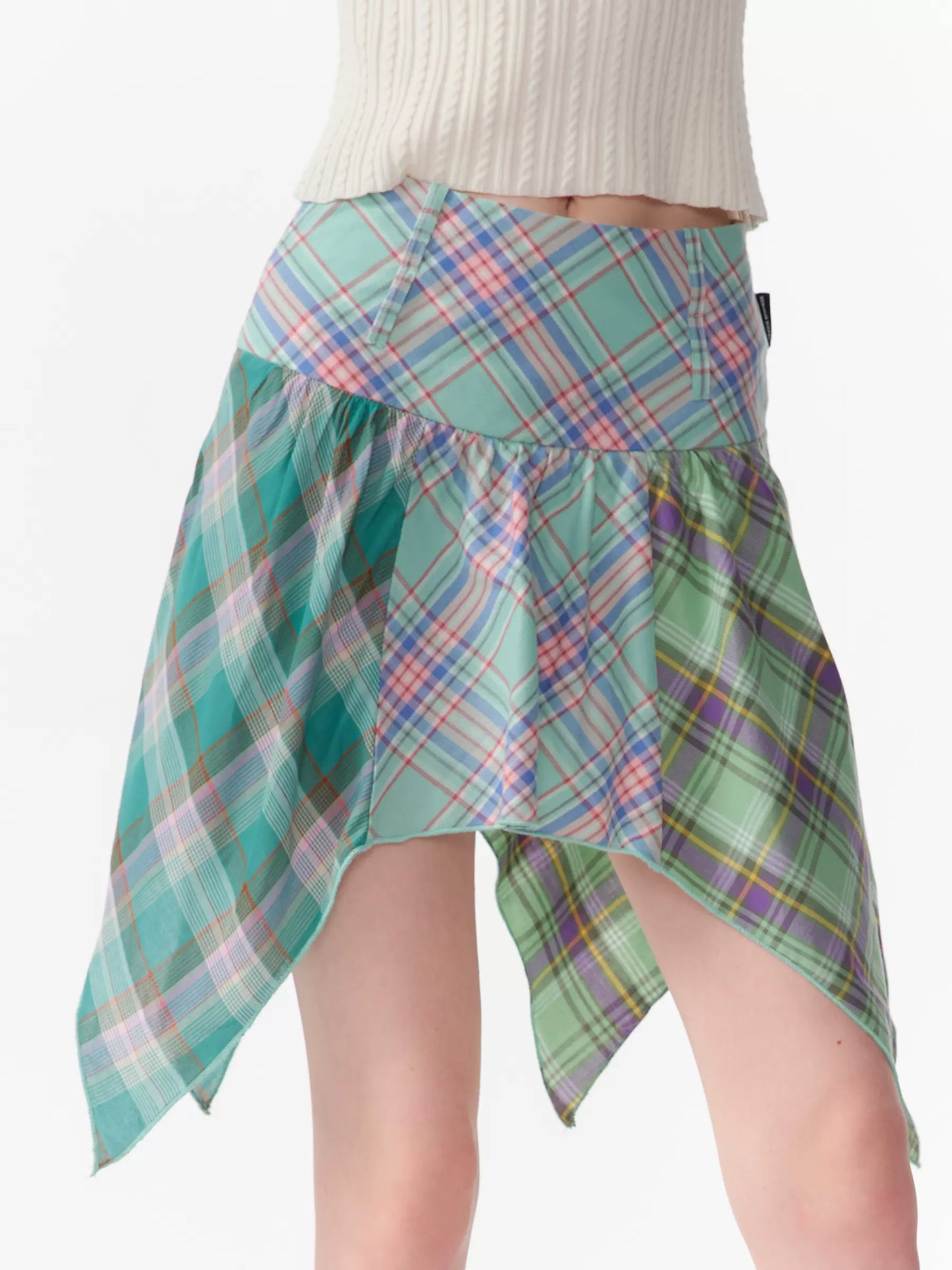 Irregular Plaid Skirt | Summer Retro Contrast Checkered Slim Fit Design