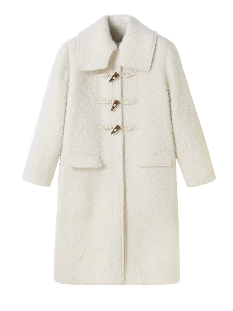 Bouton de l'influence - manteau en laine beige longue