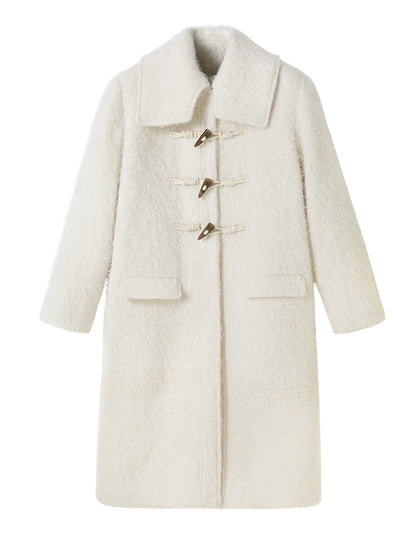 Bullhorn Button - Long Beige Wool Coat