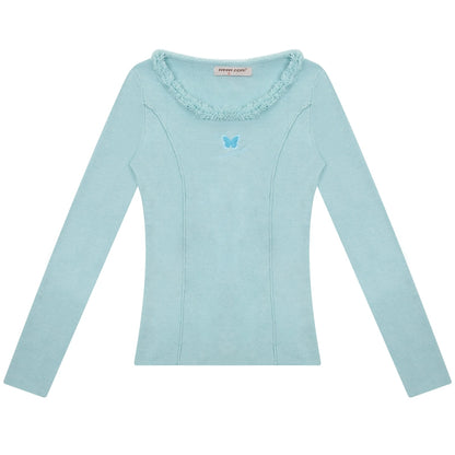 Butterfly Embroidered High Neck Knit Top | Slim Fit for Autumn/Winter