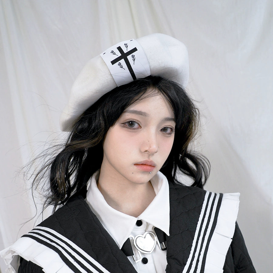 Cross Rose Woolen Beret