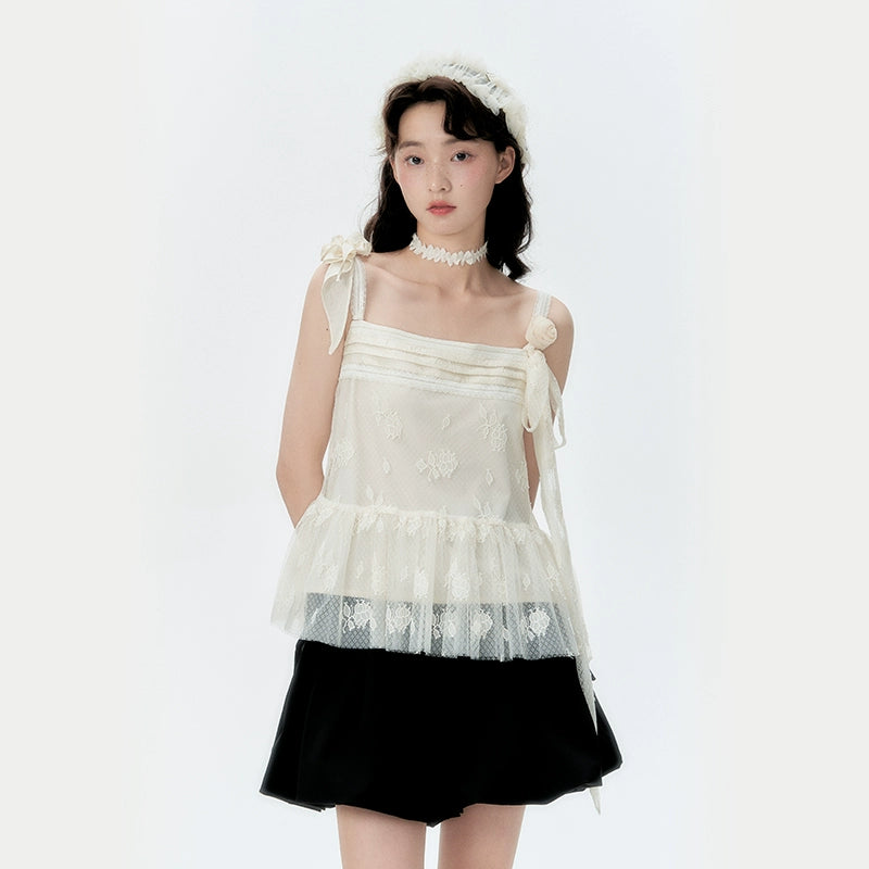 White Lace Strap Summer Top