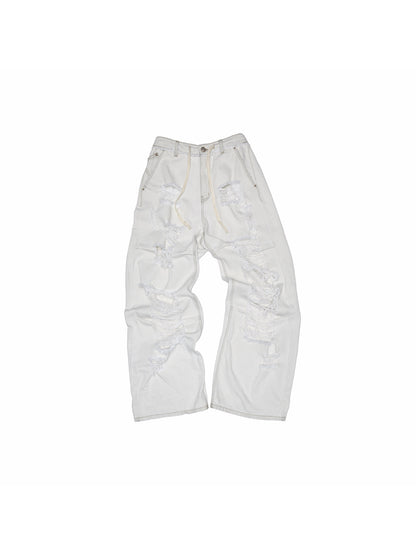 Washed Embroidered Wide-Leg Jeans