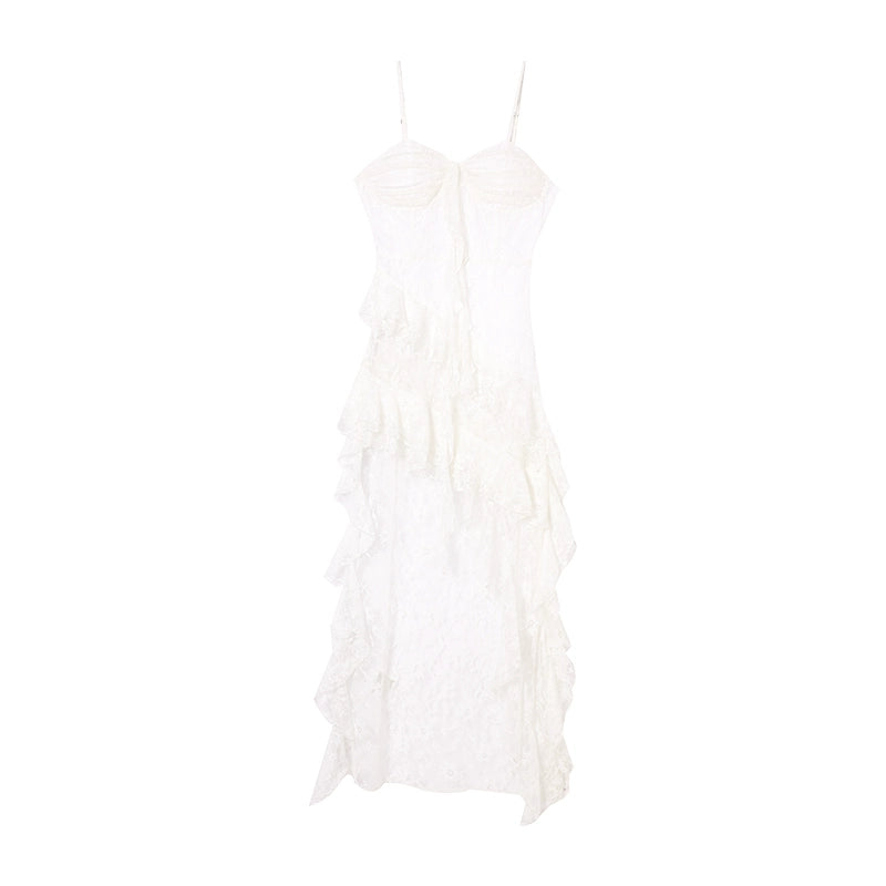 [Rebellious Couple] White Lace Irregular Layered Strap Dress - Summer Edition